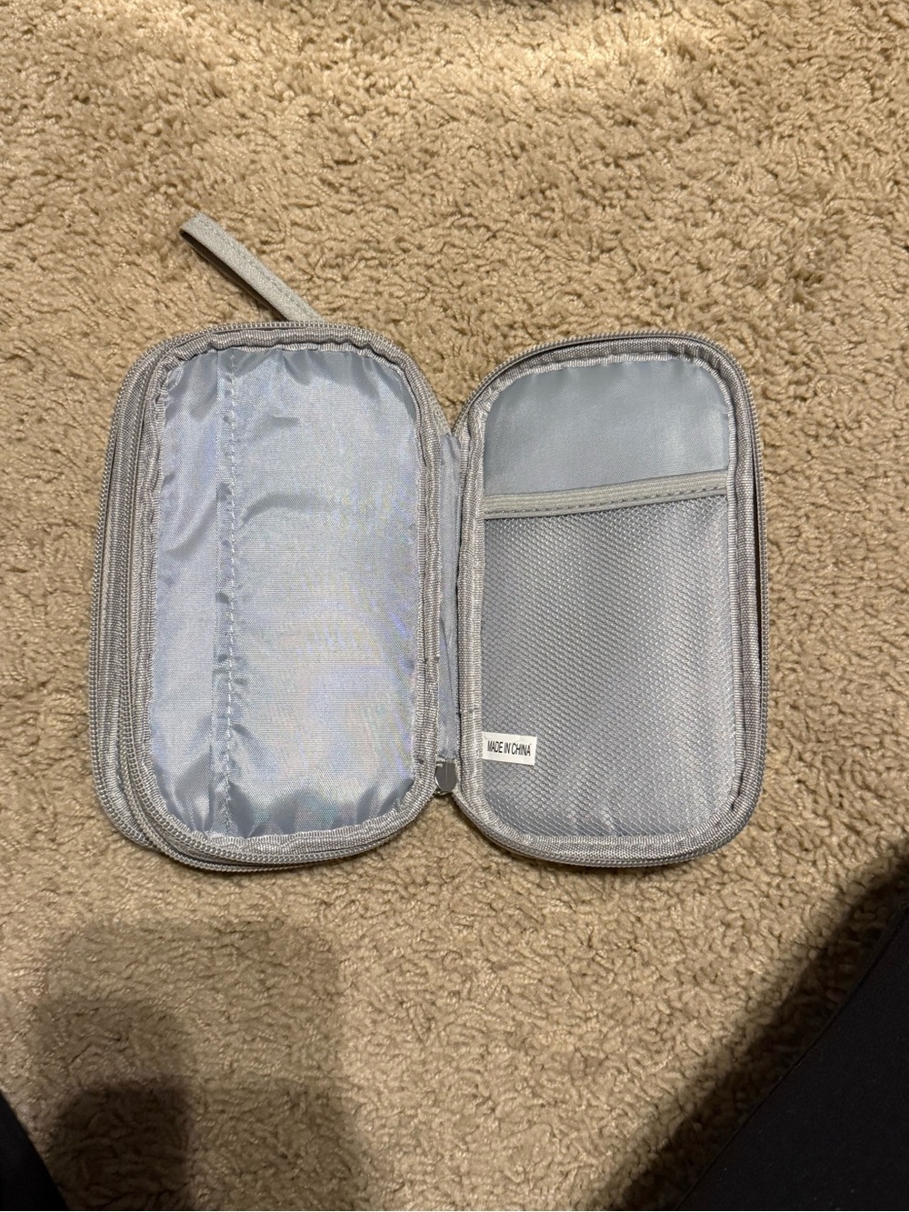 Light Gray Zippered Travel Pouch with Wrist Strap